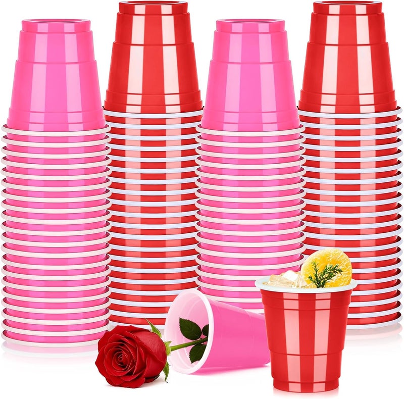Pineburg 100Pack 2oz Valentine's Day Shot Glasses,Red Pink Valentine Plastic Cups,Disposable cups for Anniversary Wedding Gifts Mom Girlfriend Valentine's Day Supplies(Red Pink) - Image 1